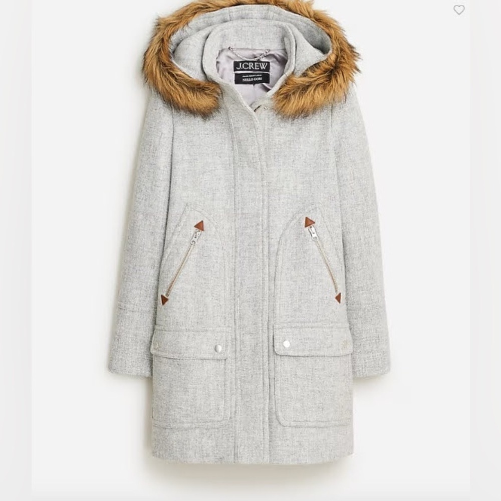 J.Crew New Chateau Parka in Italian Stadium-Cloth, Heather Gray, Size 14